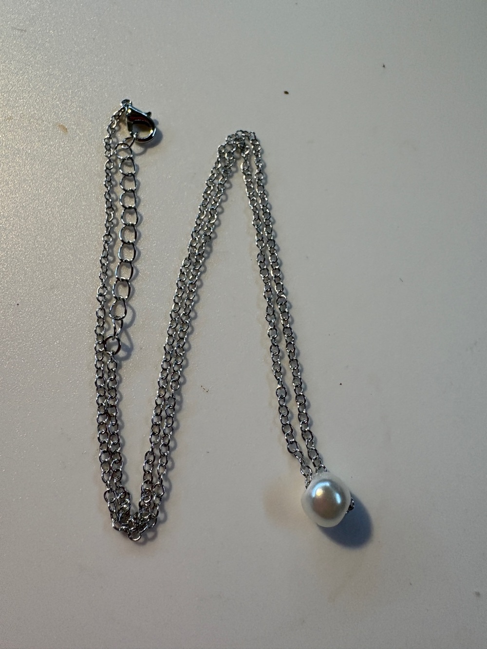 Classic Silver Pearl Pendant Necklace - White Pearl